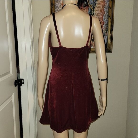Urban Girl dark red velvet Glittery mini Dress. - Picture 5 of 10